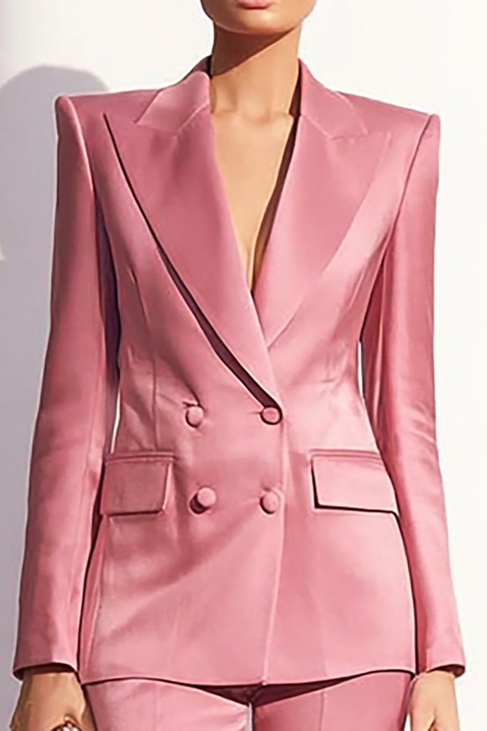Dusty Rose 2 Piece Peak Lapel Satin Business Suits with Sleeves