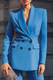 Blue Shawl Lapel Double Breasted 2 Piece Business Suits