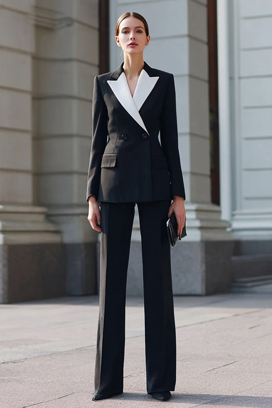 Black 2 Piece Double Breasted Long Sleeves Business Suits