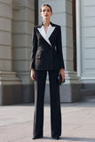 Black 2 Piece Double Breasted Long Sleeves Business Suits