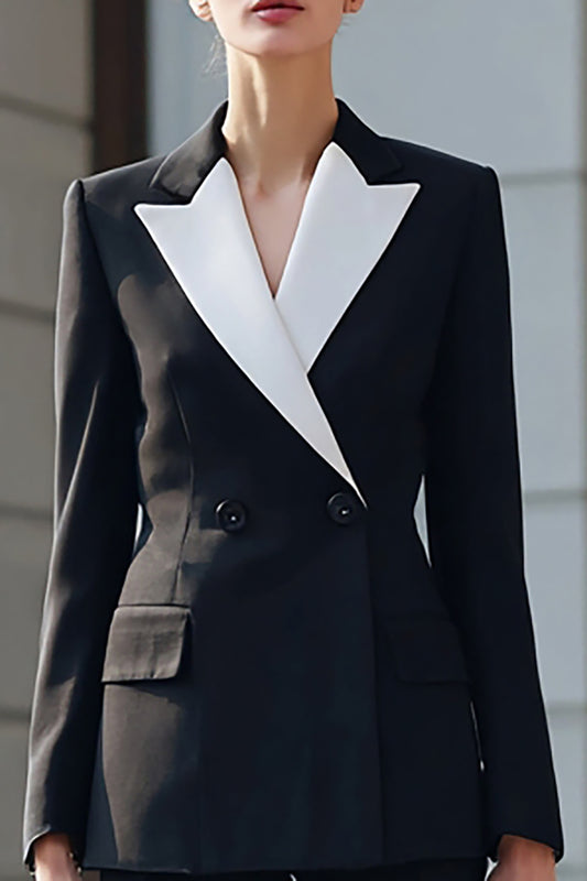 Black 2 Piece Double Breasted Long Sleeves Business Suits