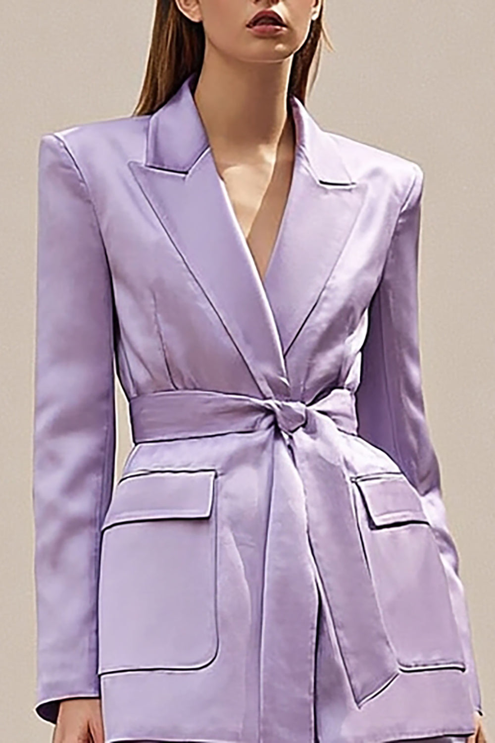 Lilac 2 Piece Peak Lapel Long Sleeves Business Suits with Sash