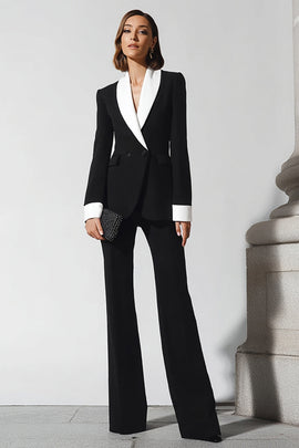 Black 2 Piece Shawl Lapel Flare Leg Business Suits with Sleeves