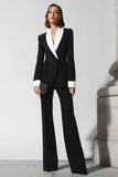 Black 2 Piece Shawl Lapel Flare Leg Business Suits with Sleeves