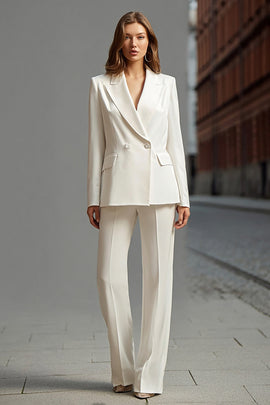 Ivory Double Breasted 2 Piece Peak Lapel Business Suits with Sleeves