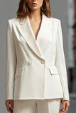 Ivory Double Breasted 2 Piece Peak Lapel Business Suits with Sleeves