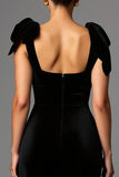 Black Square Neck Satin Sheath Long Formal Dress
