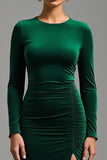 Dark Green Round Neck Velvet Long Holiday Party Dress with Slit