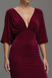 Burgundy Velvet V-Neck Long Holiday Party Dress with Sleeves