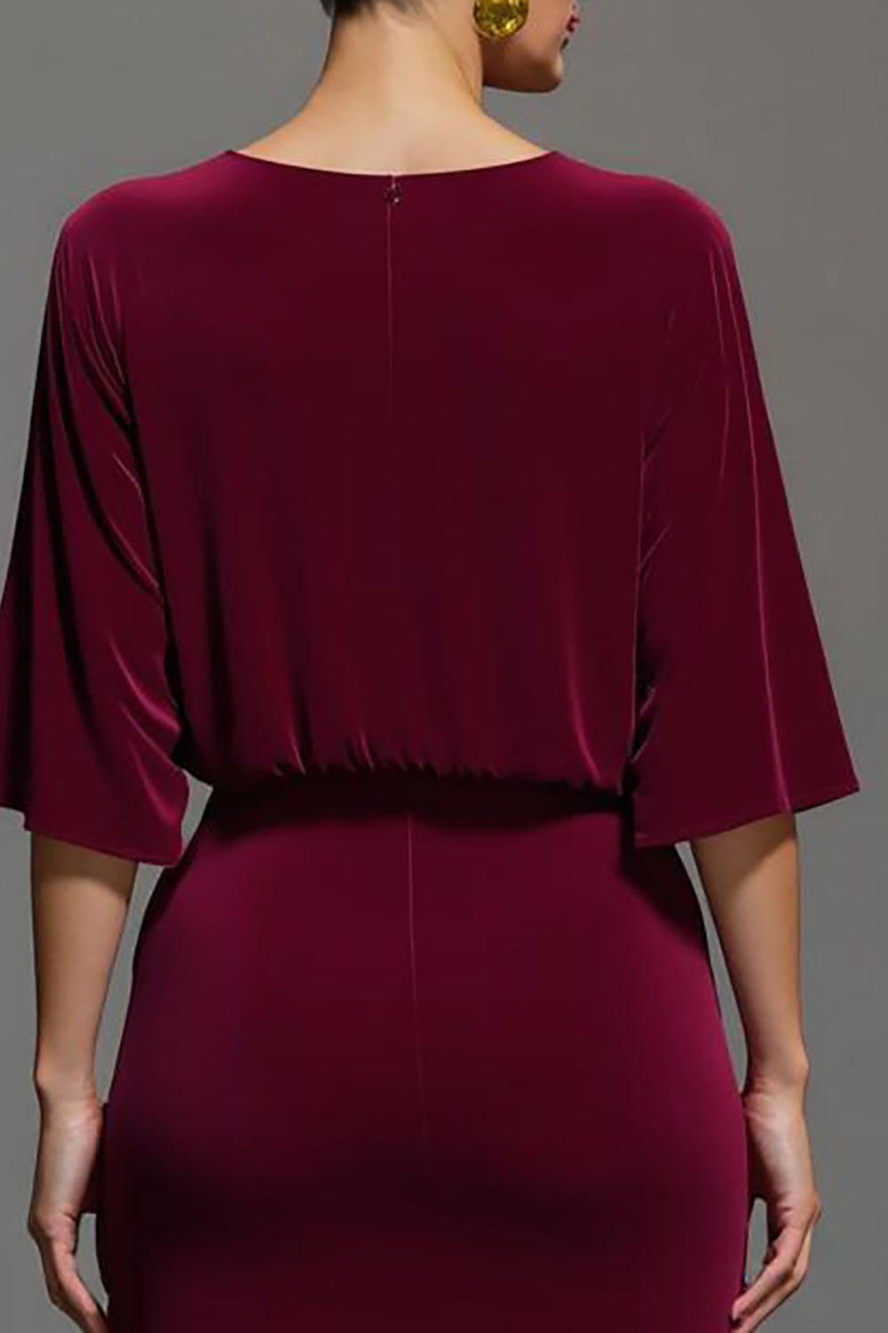 Burgundy Velvet V-Neck Long Holiday Party Dress with Sleeves