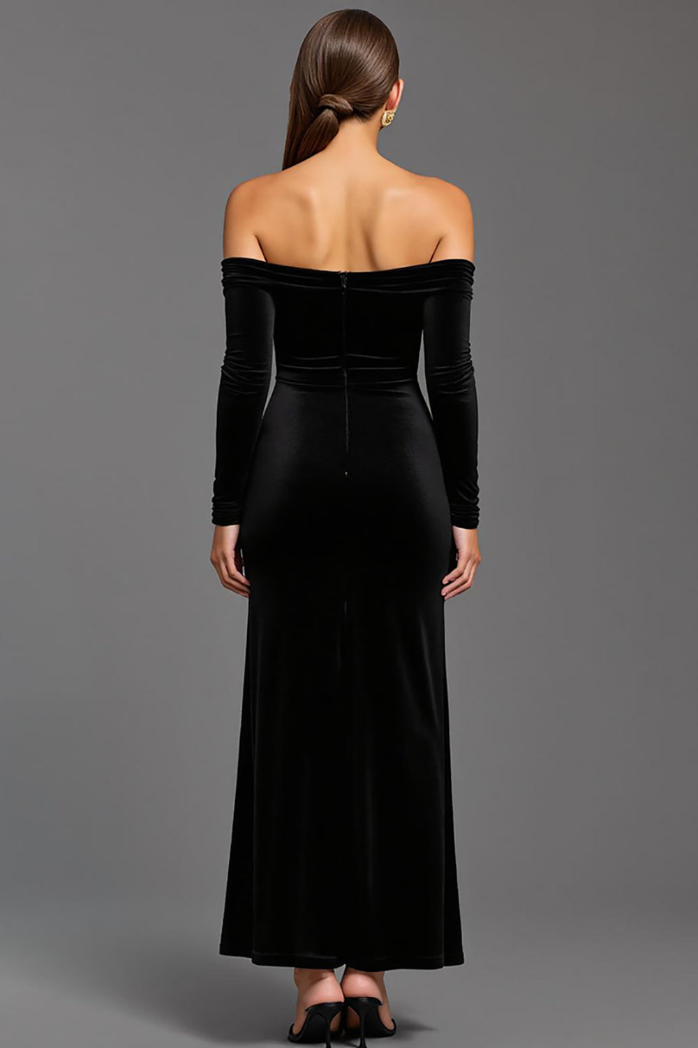 Black Velvet Off the Shoulder Sheath Long Holiday Party Dress