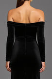 Black Velvet Off the Shoulder Sheath Long Holiday Party Dress