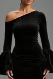 Black One Shoulder Sheath Velvet Long Holiday Party Dress
