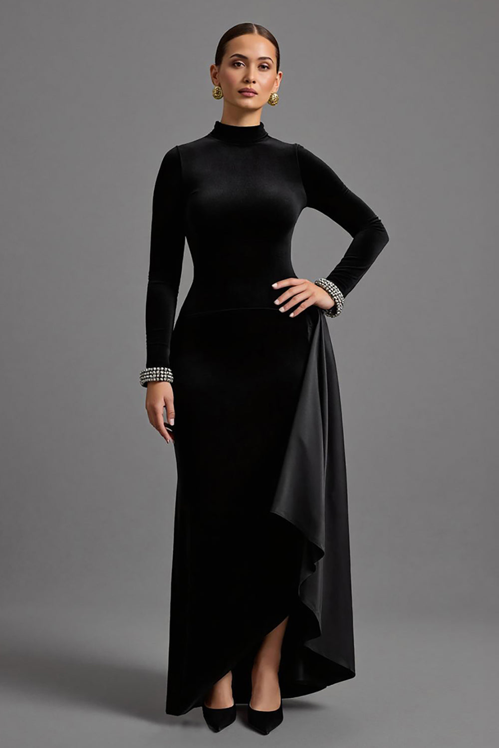 high neck holiday party dress HJYCHN Elegant Women's Holiday Party Mesh High Neck Casual Dress with Flowy Comfortable Fit for Festive Seasonal Outings Black XL