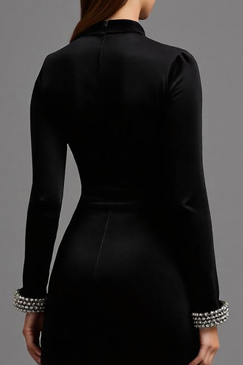 Black High Neck Velvet Long Holiday Party Dress with Sleeves