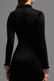 Black High Neck Velvet Long Holiday Party Dress with Sleeves