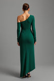 Dark Green One Shoulder Satin Asymmetrical Long Formal Dress