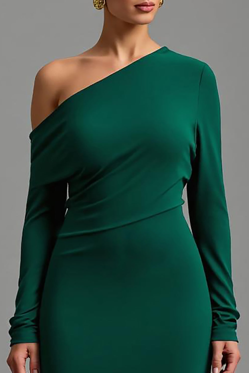 Dark Green One Shoulder Satin Asymmetrical Long Formal Dress