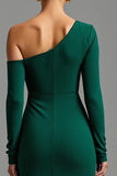 Dark Green One Shoulder Satin Asymmetrical Long Formal Dress