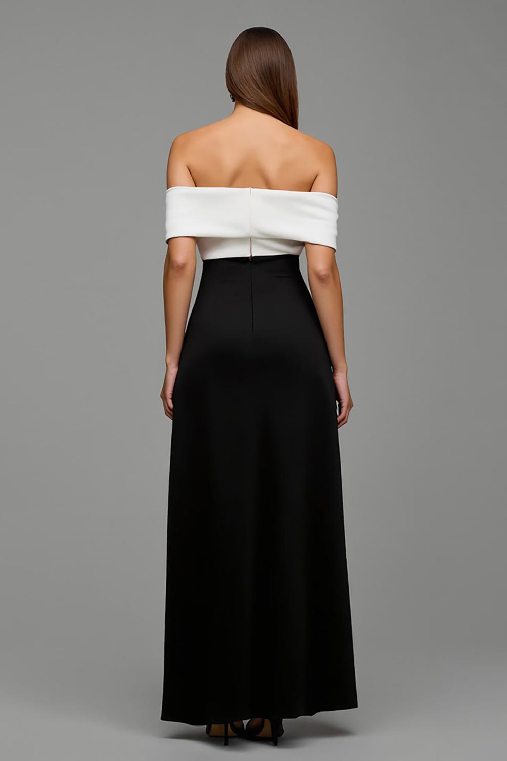 Black and White Sheath Satin Long Formal Dress with Bows