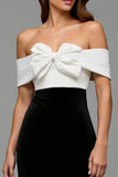 Black and White Sheath Satin Long Formal Dress with Bows