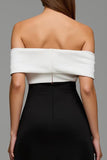 Black and White Sheath Satin Long Formal Dress with Bows