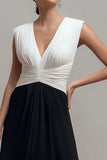 Chiffon Black and White Sheath V Neck Long Formal Dress
