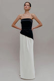Black and White Velvet Patchwork Sheath Long Holiday Party Dress