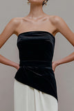 Black and White Velvet Patchwork Sheath Long Holiday Party Dress