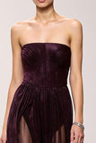 Simple Coffee Strapless Sheath Long Evening Dress