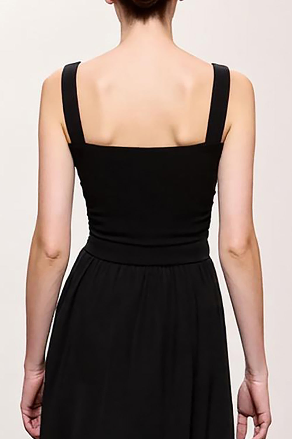 Simple Black Sheath Ruched Straps Long Evening Dress