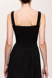 Simple Black Sheath Ruched Straps Long Evening Dress