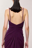 Purple Chiffon V-Neck Ruched A Line Long Evening Dress with Slit