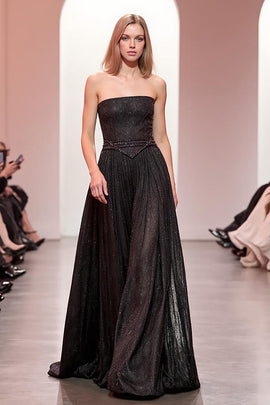 Sparkly Black Strapless Long A Line Evening Dress
