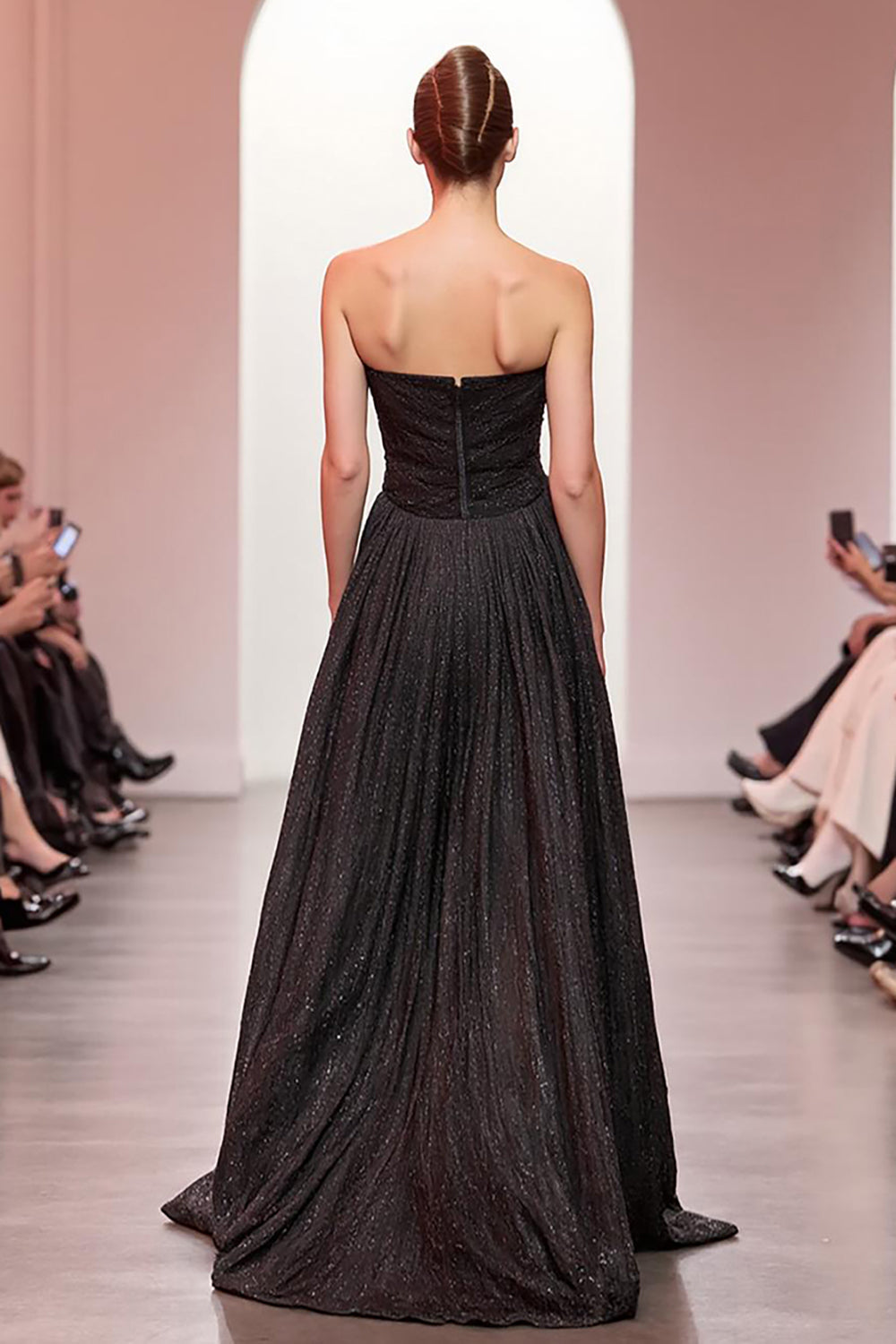 Sparkly Black Strapless Long A Line Evening Dress