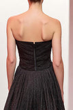 Sparkly Black Strapless Long A Line Evening Dress