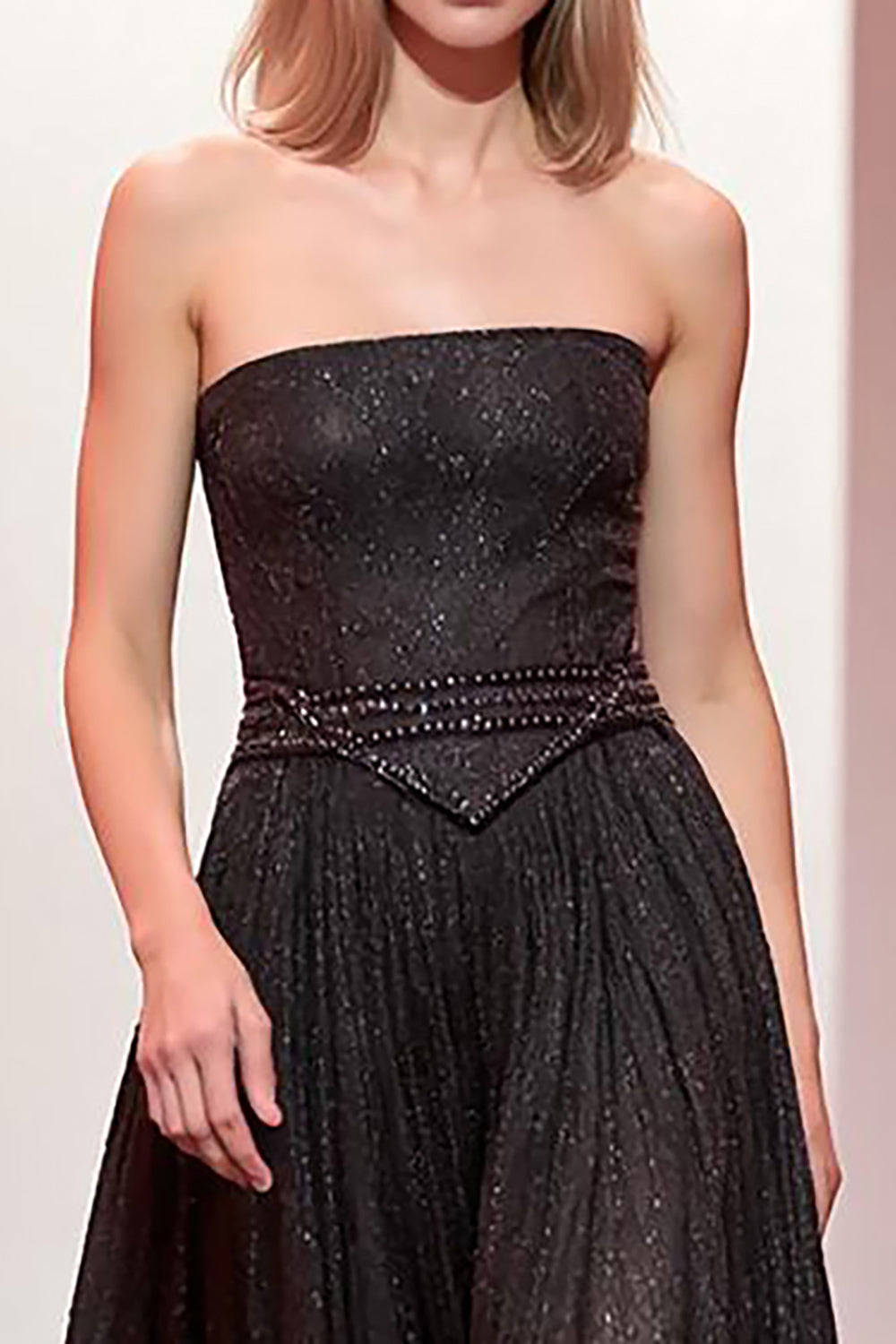 Sparkly Black Strapless Long A Line Evening Dress
