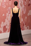 Simple Dark Purple Velvet A Line Long Holiday Party Dress
