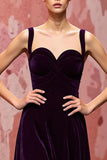 Simple Dark Purple Velvet A Line Long Holiday Party Dress