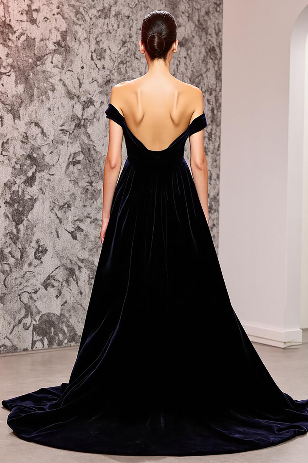 Black Velvet Mermaid Off the Shoulder Sweep Train Holiday Party Dress