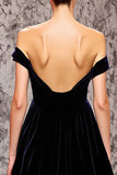 Black Velvet Mermaid Off the Shoulder Sweep Train Holiday Party Dress