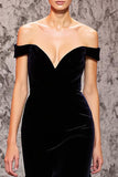 Black Velvet Mermaid Off the Shoulder Sweep Train Holiday Party Dress