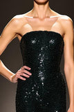 Sparkly Black Sequins Strapless Mermaid Maxi Evening Dress