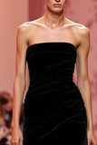 Black Velvet Mermaid Strapless Long Holiday Party Dress
