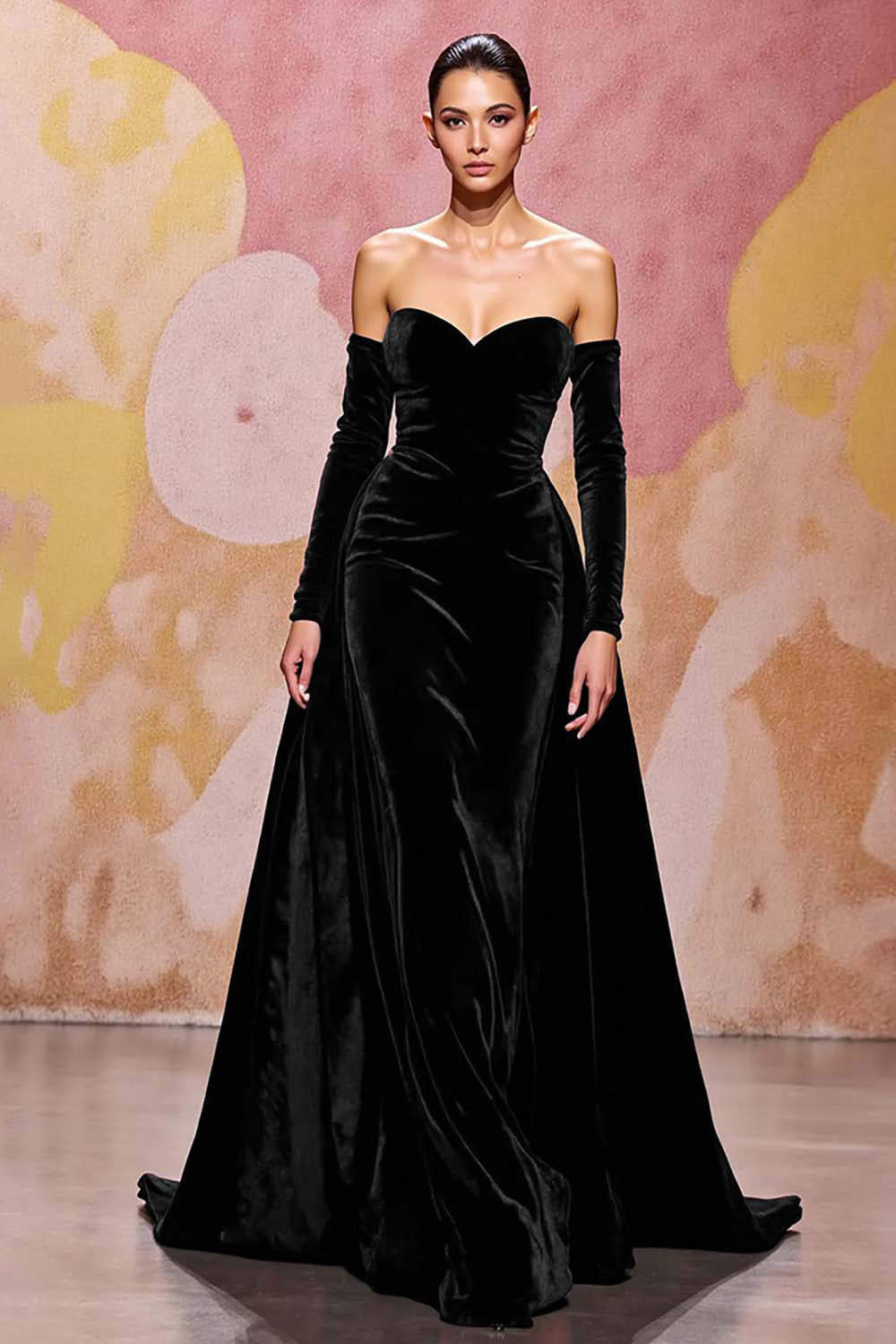 Zapakasa Women Dark Red Velvet Long Evening Dress A Line Off the Shoulder Formal Dress Zapakasa Women Dark Red Velvet Long Evening Dress A Line Off the Shoulder Formal Dress