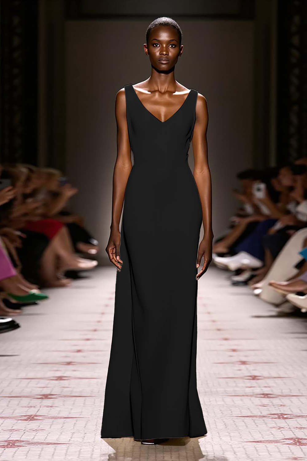 Simple Ivory V-Neck Sheath Satin Backless Long Evening Dress
