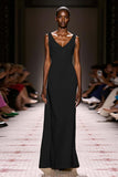 Simple Ivory V-Neck Sheath Satin Backless Long Evening Dress