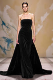 Dark Red Velvet A Line Strapless Long Holiday Party Dress
