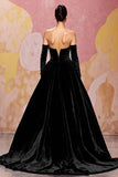 Dark Red Velvet A Line Long Off the Shoulder Evening Dress