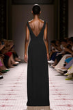Simple Ivory V-Neck Sheath Satin Backless Long Evening Dress